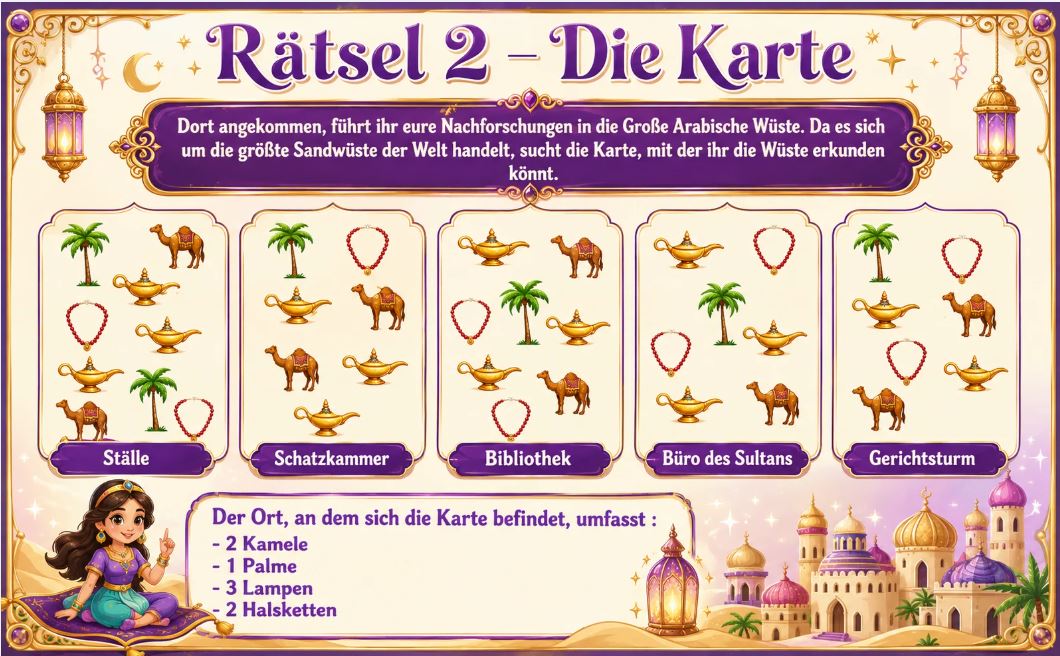 Orient Schatzsuche „Die Wunderlampe" zum Ausdrucken – Schnitzeljagd Kinder 5-9 Jahre PDF