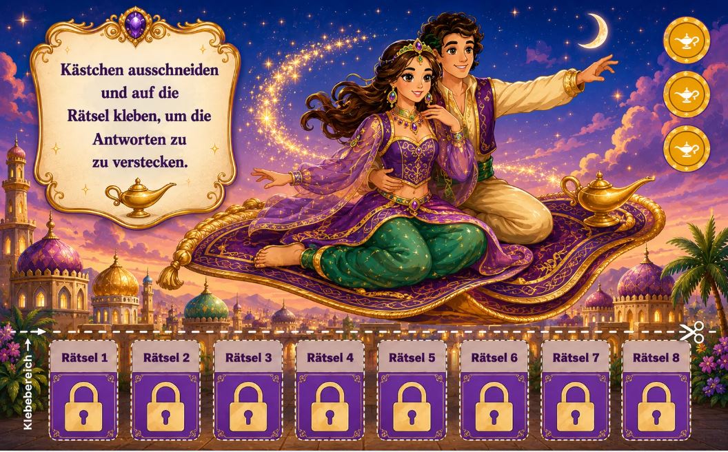 Orient Schatzsuche „Die Wunderlampe" zum Ausdrucken – Schnitzeljagd Kinder 5-9 Jahre PDF