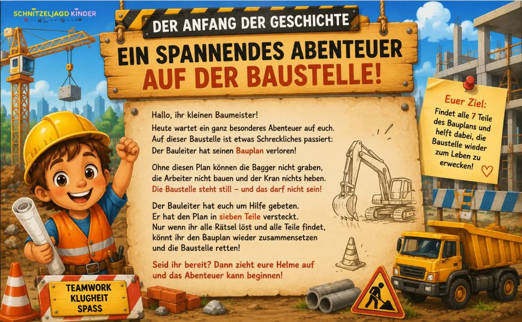 Bagger-Baustellen -Schnitzeljagd -für -Kinder