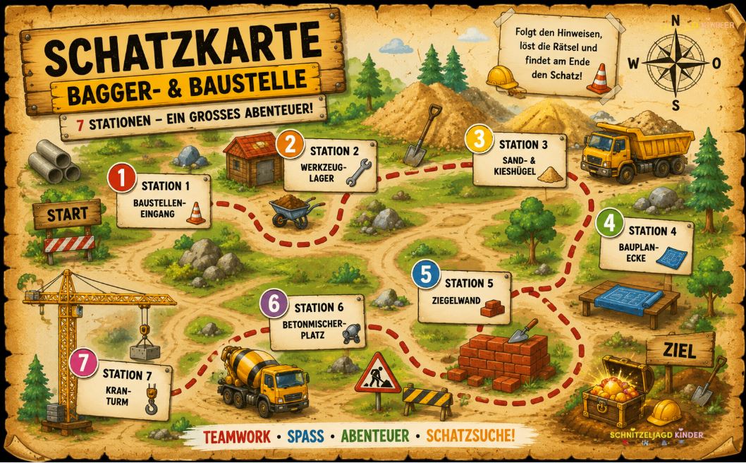 Bagger-Baustellen -Schnitzeljagd -für -Kinder