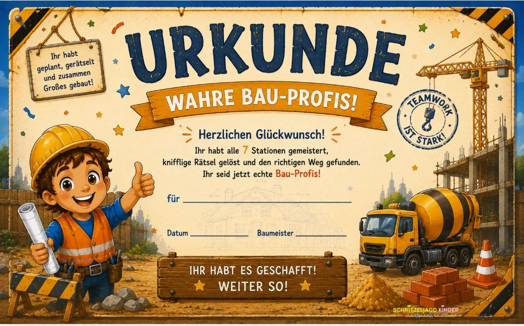 Bagger-Baustellen -Schnitzeljagd -für -Kinder