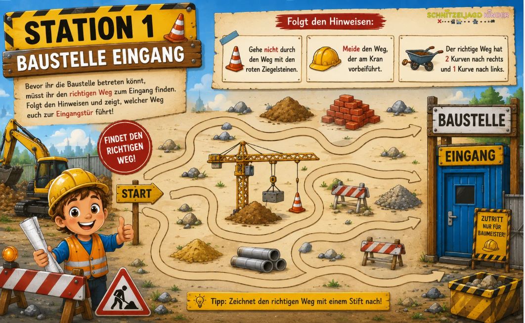 Bagger-Baustellen -Schnitzeljagd -für -Kinder