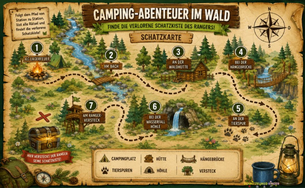 Camping Schnitzeljagd Kinder-Wald Schatzsuche