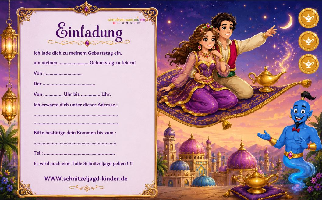 Orient Schatzsuche „Die Wunderlampe" zum Ausdrucken – Schnitzeljagd Kinder 5-9 Jahre PDF