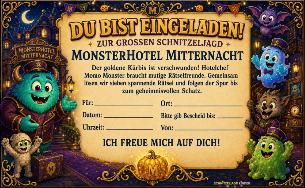 Monsterhotel-Schatzsuche für Kinder – Halloween-PDF
