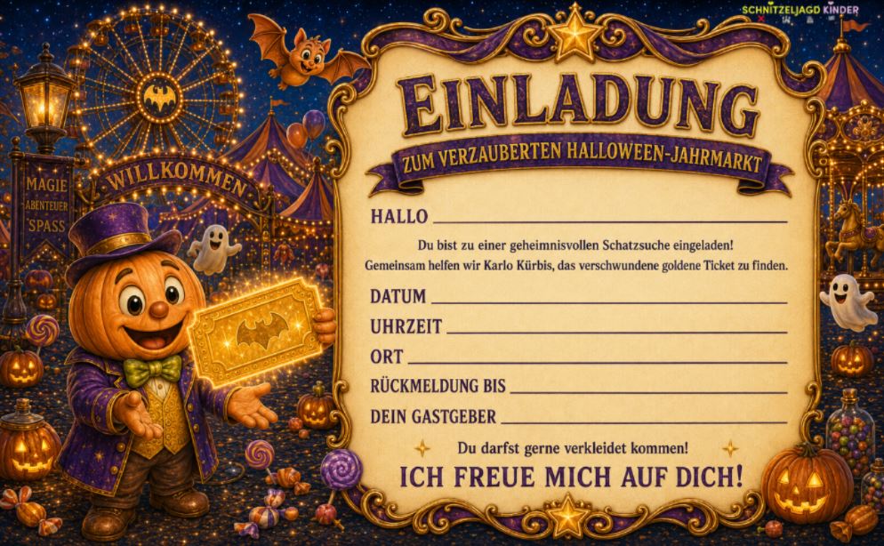 Halloween-Jahrmarkt – Schatzsuche zum Ausdrucken
