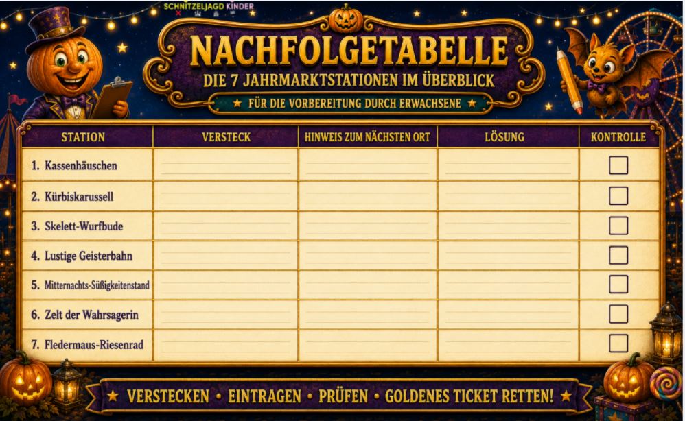 Halloween-Jahrmarkt – Schatzsuche zum Ausdrucken