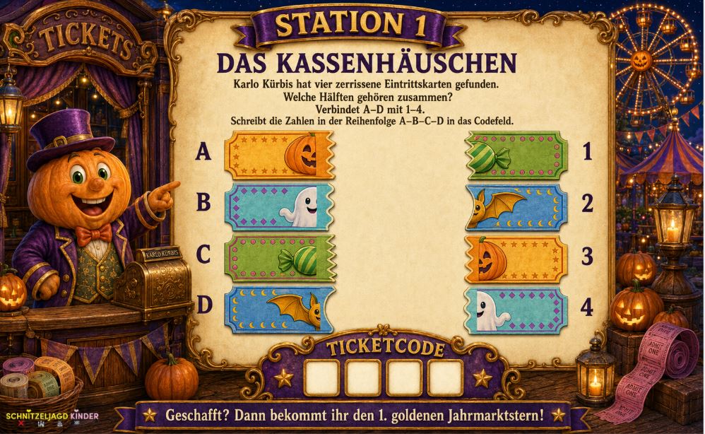 Halloween-Jahrmarkt – Schatzsuche zum Ausdrucken