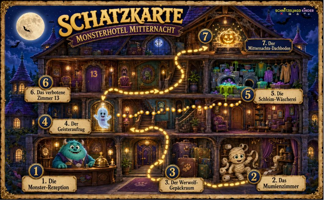 Monsterhotel-Schatzsuche für Kinder – Halloween-PDF