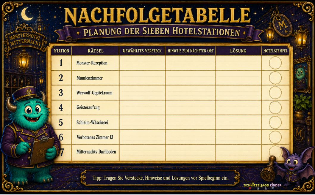 Monsterhotel-Schatzsuche für Kinder – Halloween-PDF