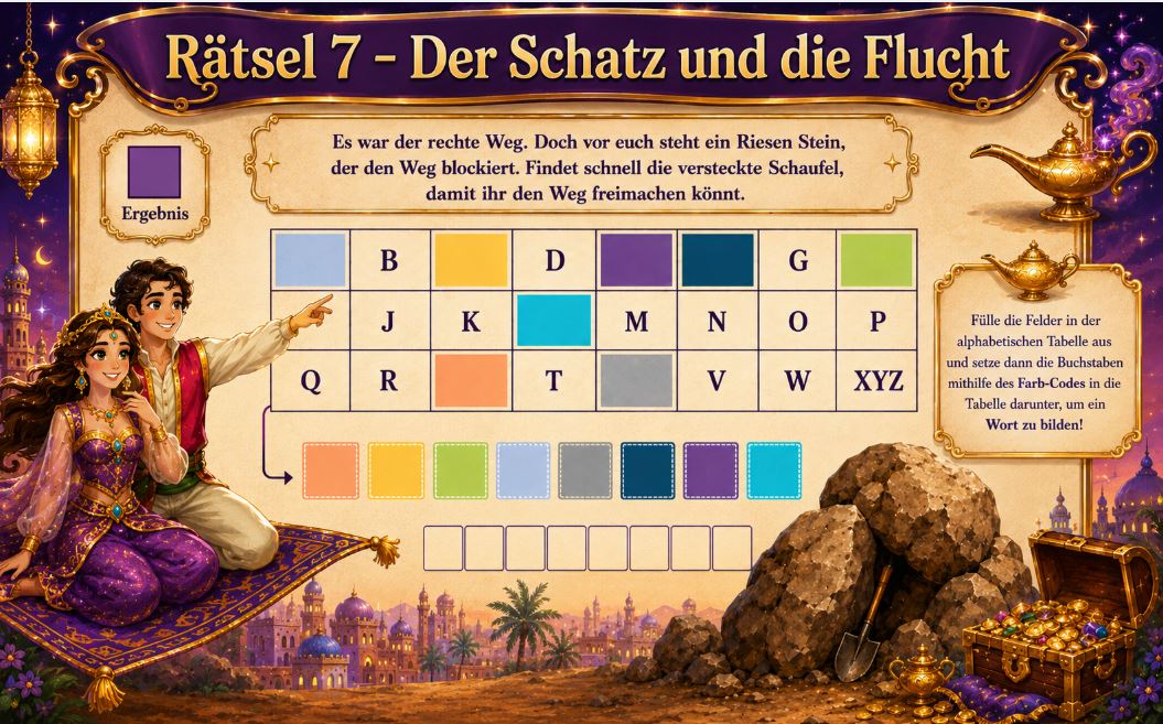 Orient Schatzsuche „Die Wunderlampe" zum Ausdrucken – Schnitzeljagd Kinder 5-9 Jahre PDF