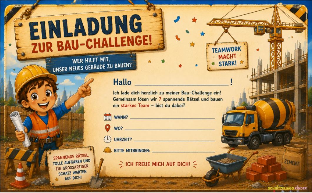 Bagger-Baustellen -Schnitzeljagd -für -Kinder