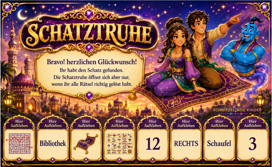Orient Schatzsuche „Die Wunderlampe" zum Ausdrucken – Schnitzeljagd Kinder 5-9 Jahre PDF