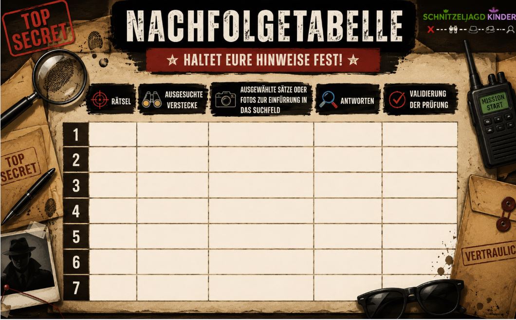 Spion Schnitzeljagd für Kinder – Geheime Mission für kleine Agenten