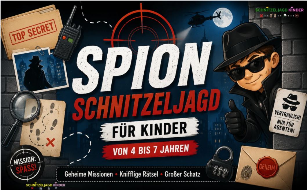 Spion Schnitzeljagd für Kinder – Geheime Mission für kleine Agenten