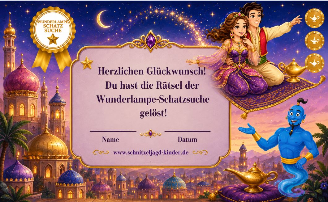 Orient Schatzsuche „Die Wunderlampe" zum Ausdrucken – Schnitzeljagd Kinder 5-9 Jahre PDF