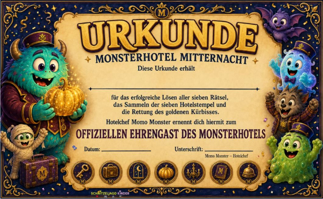 Monsterhotel-Schatzsuche für Kinder – Halloween-PDF