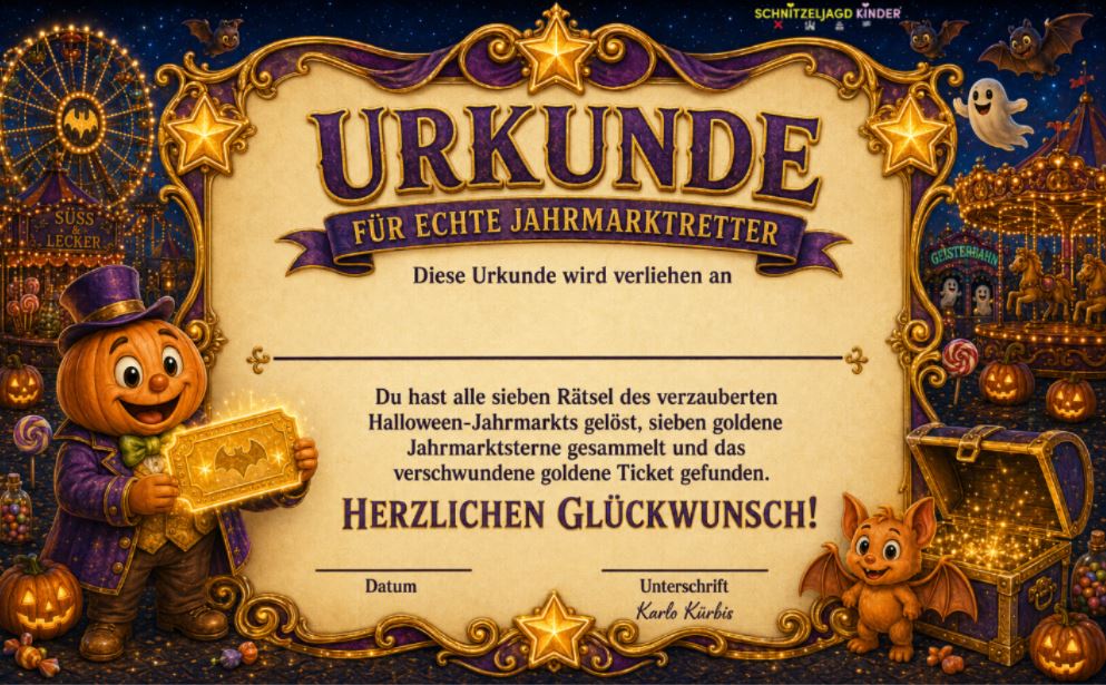 Halloween-Jahrmarkt – Schatzsuche zum Ausdrucken
