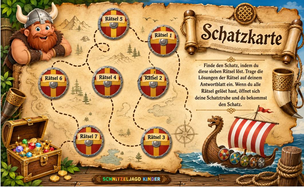 Wikinger Schatzsuche zum Ausdrucken – Schnitzeljagd Kinder 5-8 Jahre | Kindergeburtstag PDF